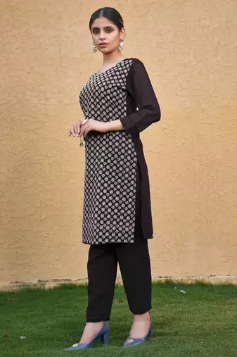 Coffee color thread embroidery georgette kurti