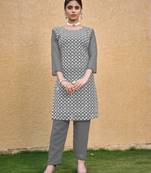 Grey color thread embroidery work casual georgette kurti