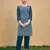 Teal blue color thread embroidery georgette kurti