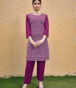 Purple color thread embroidery work casual georgette kurti