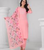 Pink color rayon fabric beautiful fancy and ethnic kurta set with dupatta