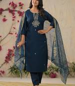 Teal blue color rayon fabric beautiful fancy and ethnic kurta set with dupatta