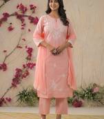 Peach color cotton fabric beautiful fancy and ethnic kurta set with dupatta