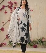 White color muslin fabric beautiful fancy and ethnic kurta set with dupatta