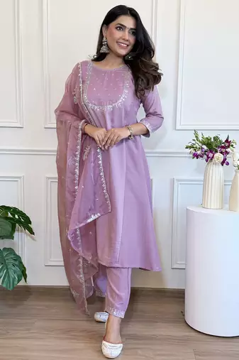 Lavender color beautiful and formal wear kurta set for trendy girls
