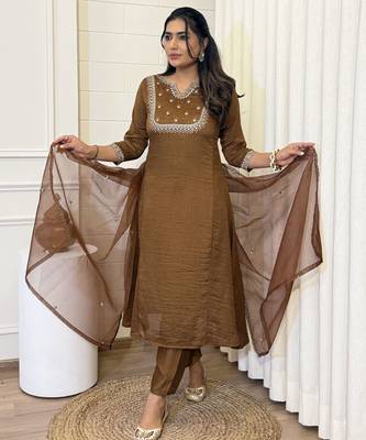 Brown color beautiful and formal wear kurta set for trendy girls 1