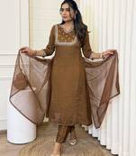 Brown color beautiful and formal wear kurta set for trendy girls