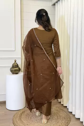 Brown color beautiful and formal wear kurta set for trendy girls