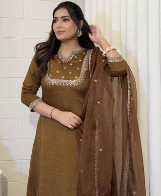 Brown color beautiful and formal wear kurta set for trendy girls 3