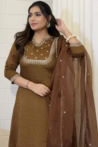 Brown color beautiful and formal wear kurta set for trendy girls
