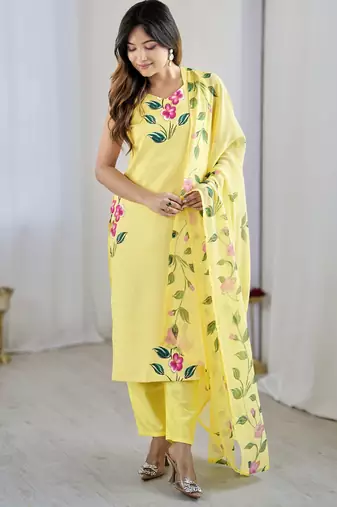 Yellow color beautiful and formal wear kurta set for trendy girls