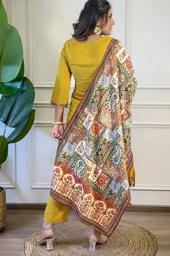 Mustard color beautiful and formal wear kurta set for trendy girls
