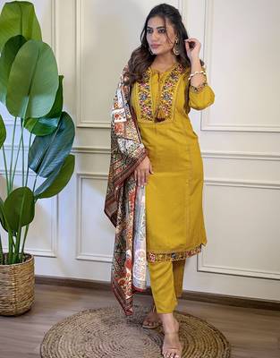 Mustard color beautiful and formal wear kurta set for trendy girls 3