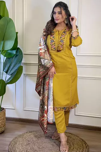 Mustard color beautiful and formal wear kurta set for trendy girls