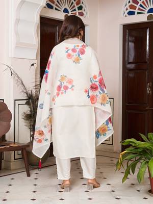 Off white color beautiful ceremonial chanderi silk embroidered festive suit 2