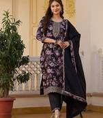 Black color beautiful ceremonial chinon fabric embroidered festive suit