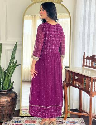 Purple color beautiful ceremonial georgette fabric embroidered festive suit 2
