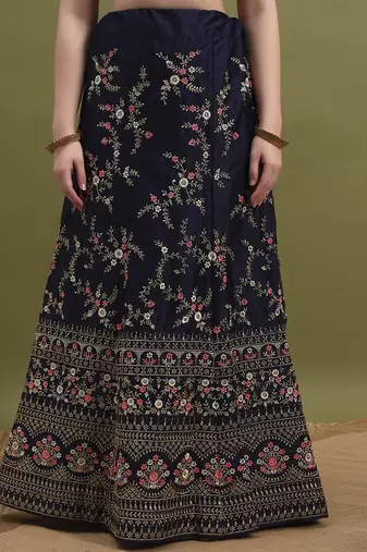Blue and Pink Embroidered Lehenga Choli for Women