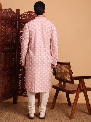 Beautiful pink color smart printed men's festive wear kurta 2