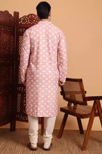 Beautiful pink color smart printed men's festive wear kurta