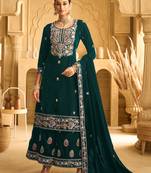 Green color beautiful wedding wear velvet fabric semi stitched palazzo dress