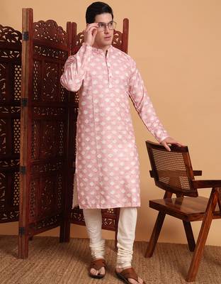 Beautiful pink color smart printed men's festive wear kurta 3