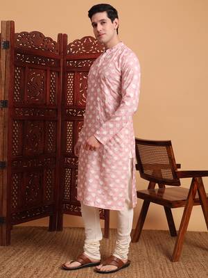 Beautiful pink color smart printed men's festive wear kurta 4