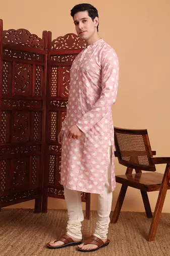 Beautiful pink color smart printed men's festive wear kurta