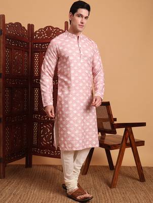 Beautiful pink color smart printed men's festive wear kurta 5