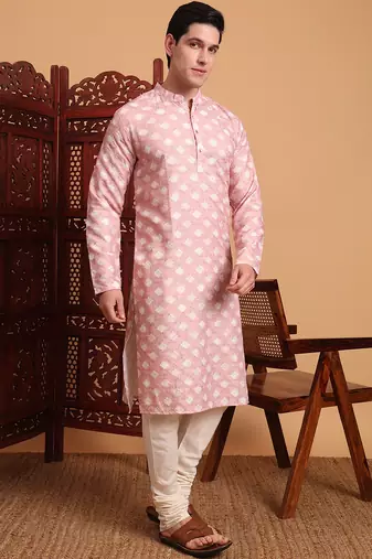Beautiful pink color smart printed men's festive wear kurta