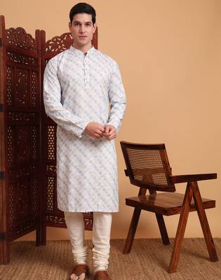 Beautiful blue color smart printed men's festive wear kurta 1