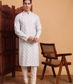 Beautiful blue color smart printed men's festive wear kurta