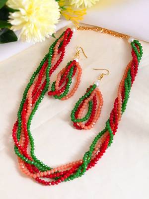 Multi-beads chain necklace with earring for women 1