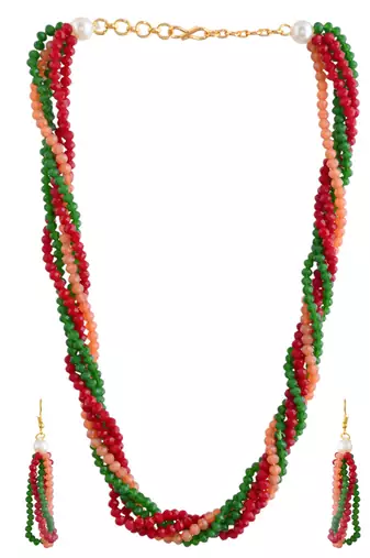 Multi-beads chain necklace with earring for women