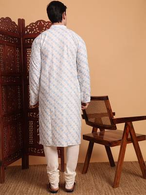 Beautiful blue color smart printed men's festive wear kurta 2