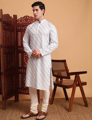 Beautiful blue color smart printed men's festive wear kurta 3