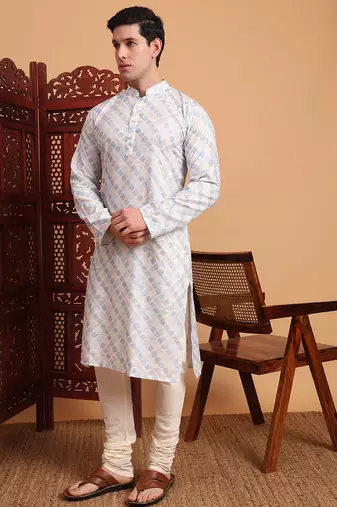 Beautiful blue color smart printed men's festive wear kurta