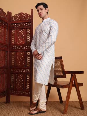 Beautiful blue color smart printed men's festive wear kurta 4
