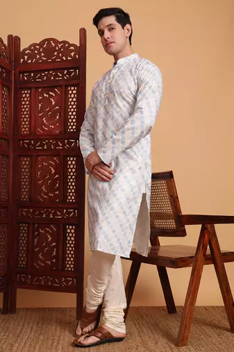 Beautiful blue color smart printed men's festive wear kurta
