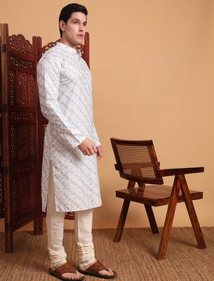 Beautiful blue color smart printed men's festive wear kurta 5
