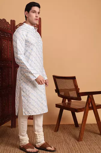 Beautiful blue color smart printed men's festive wear kurta