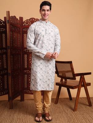 Beautiful grey color smart printed men's festive wear kurta 1