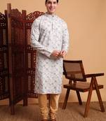 Beautiful grey color smart printed men's festive wear kurta