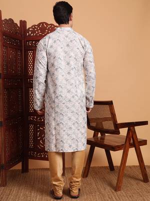 Beautiful grey color smart printed men's festive wear kurta 2