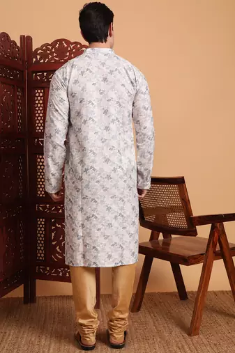 Beautiful grey color smart printed men's festive wear kurta