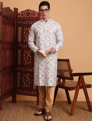 Beautiful grey color smart printed men's festive wear kurta 3