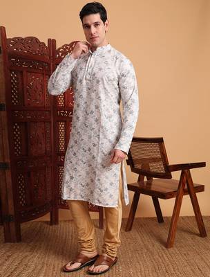 Beautiful grey color smart printed men's festive wear kurta 4
