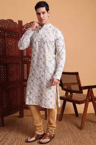 Beautiful grey color smart printed men's festive wear kurta