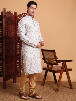 Beautiful grey color smart printed men's festive wear kurta 5