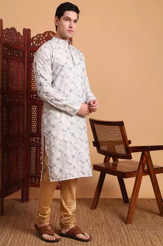 Beautiful grey color smart printed men's festive wear kurta